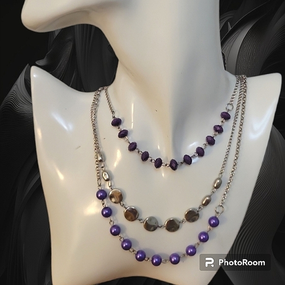3/$30 PURPLE Beaded Layered Chain Necklace - Picture 1 of 9